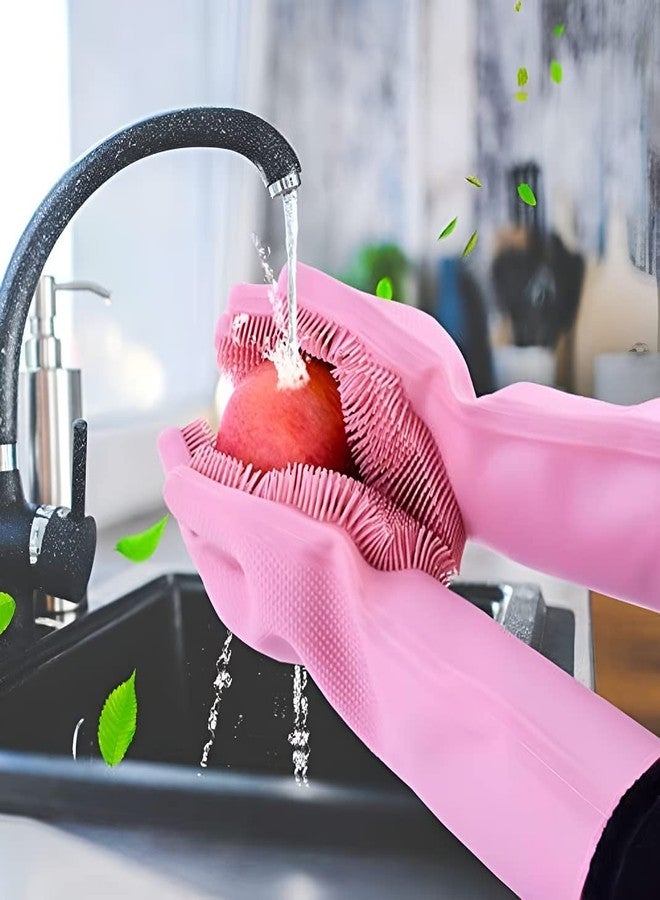 XML Silicone Dish Washing Gloves, Silicon Cleaning Gloves, Silicon Hand Gloves for Kitchen Dishwashing and Pet Grooming, Great for Washing Dish, Car, Bathroom (Multicolour, Pack of 1) - Image 5